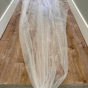 99” cathedral length ivory colored veil with pearls